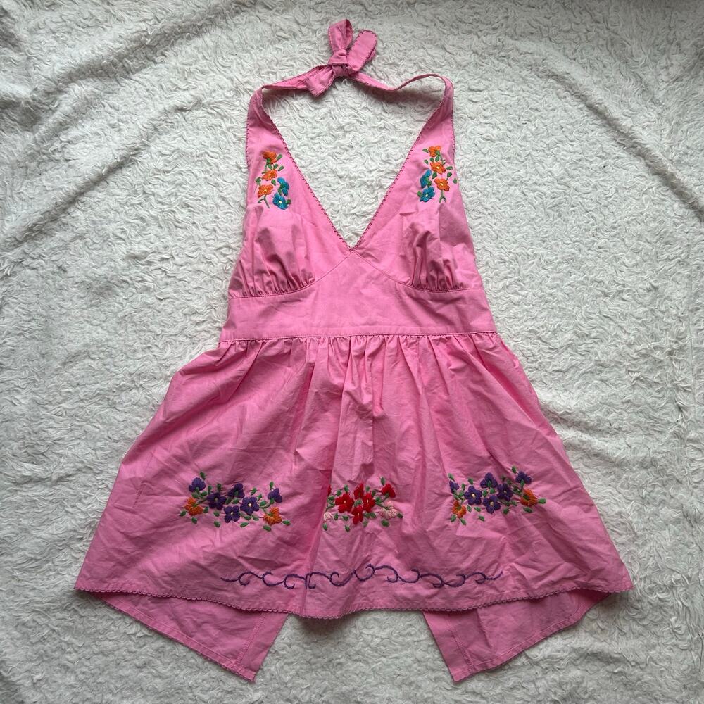Ivy Jane Twee Pink Floral Embroidered Halter Top Size Medium